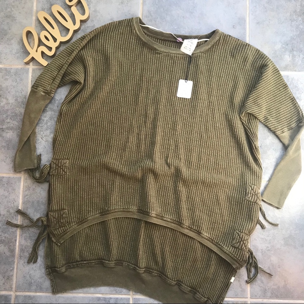 NEW Free People Waffle Olive Sweater Long XS - Picture 1 of 7